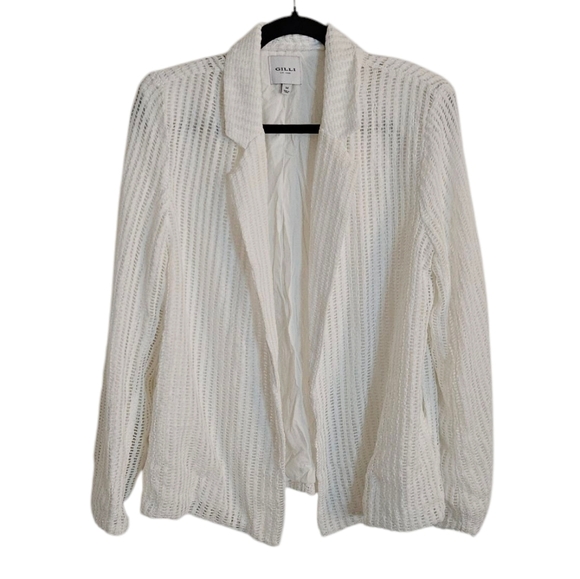 Gilli Crotchet Knit White Lined Blazer w/Shoulder Pads size Medium - Picture 2 of 9